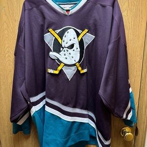 Vintage Anaheim Mighty Ducks Jersey Pro Player NHL Eggplant Jade Away Mens XXL